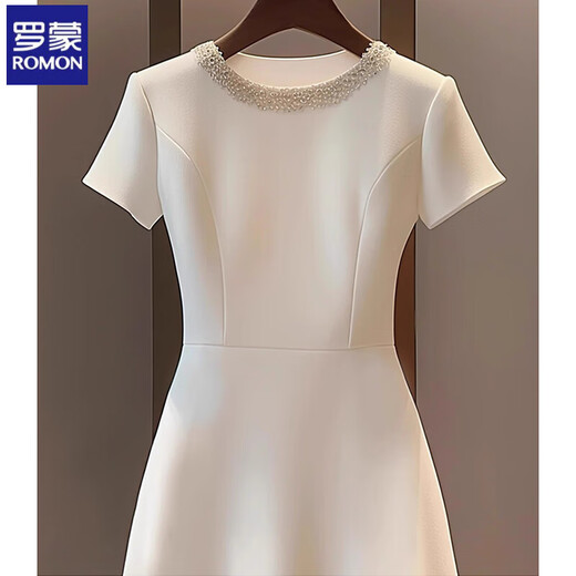 Romont French dress for women 2025 new style dignified and elegant designer chic and beautiful white round neck niche dress white M 100-110Jin Jin is equal to 0.5 kg