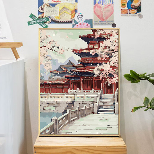 承琉故宫中国风数字油画diy填充填色手工绘国潮风景丙烯油彩画装饰画 qx15771 60*70cm加厚实木内框+精美外框（三色可选 无