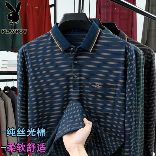 Playboy (Playboy) Langarmes T-Shirt für die Pure Cotton Revers Spring und Herbst Daddy Anzug loser Basis-Polo-Hemd mit mittlerem Alter Carbon Schwarz D848 M 165/48 [Geeignet für 120 Jin [Jin gleich 0,5 kg] unten]