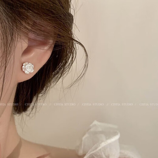 JBV Old Phoenix New 9999 Sterling Silver Earrings Full Silver Peony Flower Earrings Curved Hook Girls Sweet French Earrings Same Style MP520 Curved Hook Peony Flower Same Style 7.992g Fine Solid