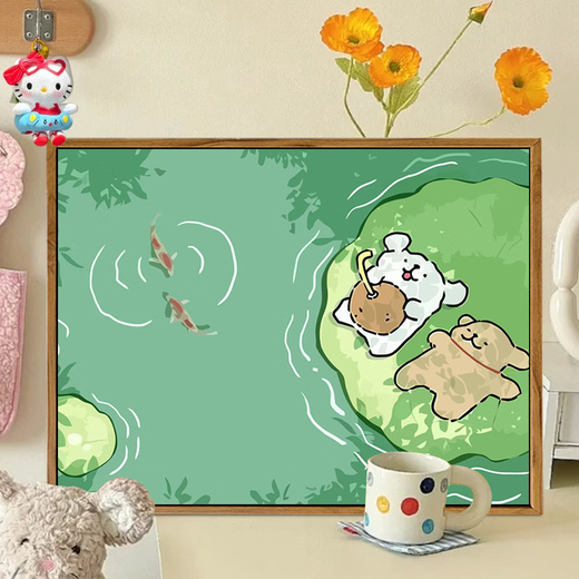 Three-aquatic tiger line puppy digital oil painting cure cartoon children's hand-painted fill coloring oil painting LL13881 20x30cm thick solid wood inner frame Acrylic paint professional oil canvas Multiple professional brush wall hanging tools
