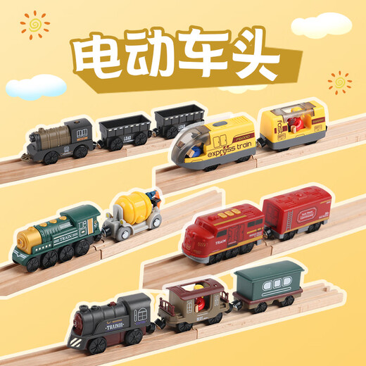 Linda locomotora magnética de tren retro casero compatible con hape mitu brio track de madera bloques de construcción de juguetes de camiones azul