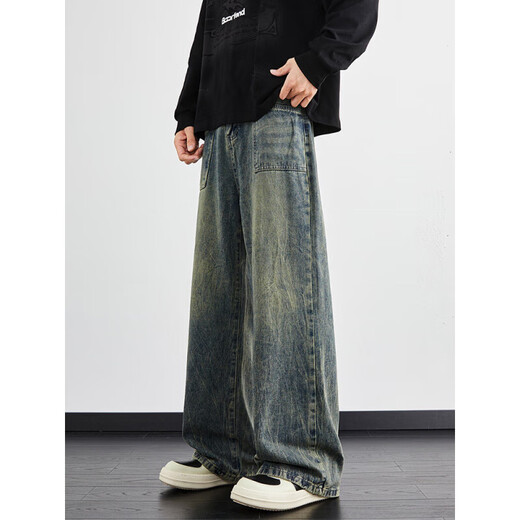Zengzhi Lightning Jeans Spring neuer Retro losen geraden Bein Trendy Brand High Street American Hosen 1049 Schwarzer Gradient S