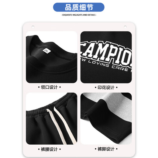 啄木鸟（TUCANO）休闲运动套装男夏季短袖t恤男黑色半袖男体恤青少年一套帅气搭配T 10727-FKS653黑色套装 M (约90-110斤可穿)
