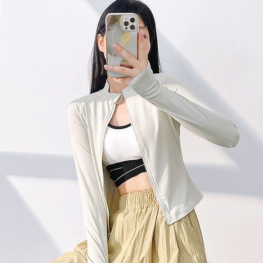 ALO YOGA Yoga Wear Autumn ALO Same Style Slim Jacket Slim Long Sleeve Sports Top Pilates Fitness Women Alo Threaded Yoga Wear - Milky White M