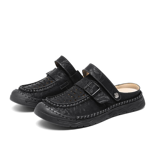 Sandals pour hommes à la mode des sports extérieurs Portez des chaussures décontractées à toe-toe 2025 Nouveaux chaussures de plage pour hommes respirants Gris [cuir microfibre A673] 39
