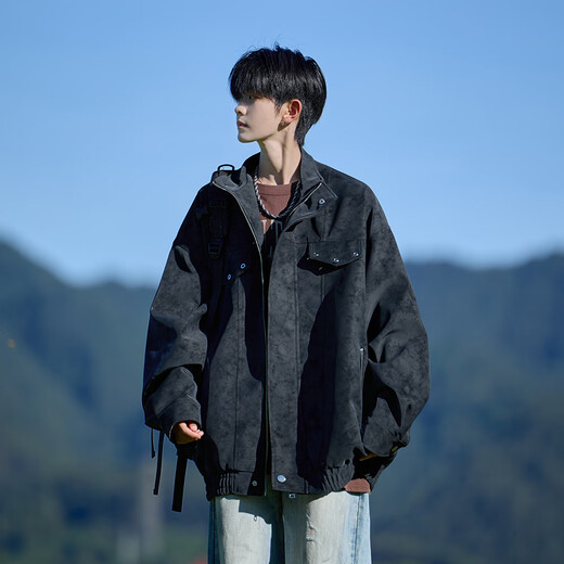 Shelley Jones American retro pu leather jacket men's autumn new loose trendy high-end handsome jacket clothing black XL recommended 125-135Jin Jin equals 0.5 kg