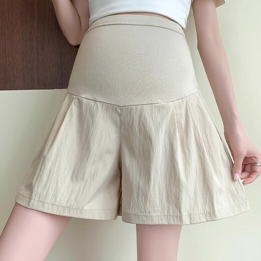 
Bonaling maternity shorts for summer wear thin breathable and fashionable base loose wide-leg belly-resisting pants for unstretched belly maternity wear maternity shorts - beige XL [Suggestions 125-155]