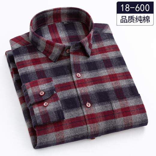 Primavera nueva camisa a cuadros puro a cuadros de algodón de manga larga para hombres suéter de papá de mediana edad camisa espesa de algodón 18-686 l 40