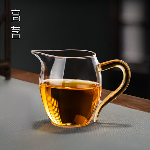 Gaoming Japanese-style fair cup thickened high borosilicate glass high temperature resistant tea divider simple transparent tea sea single tea set accessories gold handle-Linglong male cup