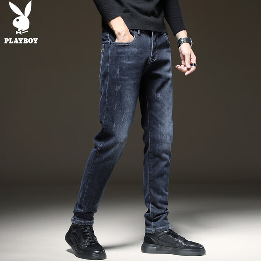Playboy (Playboy) Slim Jeans für den Frühling und Herbst 2025 für Männer 2025 neuer loser Straight Trend Elastic High-End Casual Hosen Dunkelblau X-2081HHH819 29