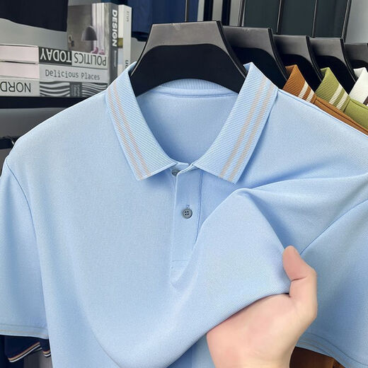 TTPMER2025 Sommer-Männer-Polo-Shirt kurzärmelig und vielseitig die oberste halbe Ärmlichkeit Paul T-Shirt Internet Promi-Shirt 9866# hellgrau 3xl 56/185
