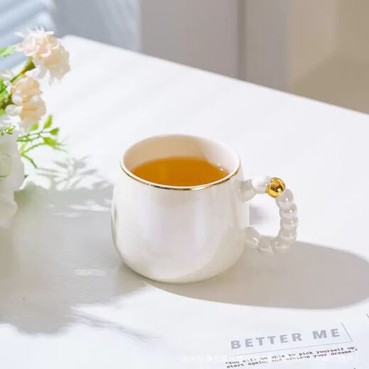 Cool season light luxury high-end housewarming ceramic water set tea cup household tea set Nordic living room teapot cup water cup complete set pearl high-end white 6 cups