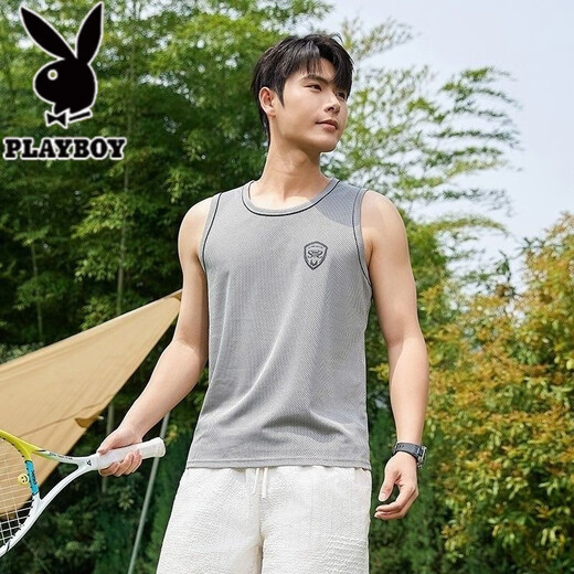 花花公子（PLAYBOY）速干运动背心男士夏季宽松健身薄款凉感透气百搭无袖跑步健身衣 藏青色+灰色两件装 吸湿排汗收藏 XL 建议体重(115-135斤)