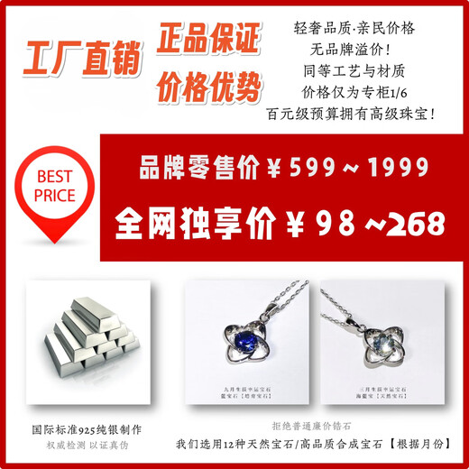 Legend Qing Jewelry 925 sterling silver four-leaf clover necklace + birthstone April diamond square zircon (synthetic gemstone)