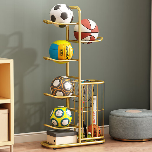 Wojia basketball rack storage rack home ball storage rack children's indoor floor-standing football volleyball storage basket black