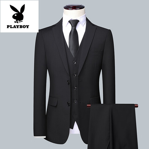 Playboy (PLAYBOY) men's wedding suit vest three-piece business suit suit wedding groom groomsman suit black 6XL 205