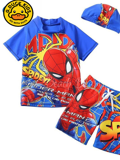 G. DUCKKIDS2-10-year-old children's swimsuit three-piece set summer quick-drying boys' split swimsuit Spider-Man Wangwang team print 2021 Wangwang team-three-piece set (swimming cap + top + 1851252XL120-14065Jin [Jin equals 0.5 kg] All size