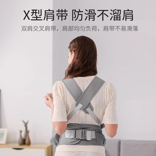 JCZS德国品牌腰凳婴儿背带前后两用0-36个月透气多功能宝宝外出神器 雾霾灰-透气款(不勒脖)