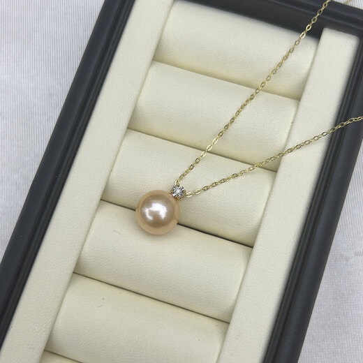 Bai Shengli 18K gold buckle + diamond freshwater pearl Chinese Red Princess pendant comes with silver chain 11-12MM orange 45cm