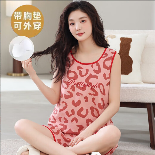 Pang Donglai DL vest pajamas for women with chest pads for women for summer pure cotton thin summer striped sleeveless home clothing set is available Chest pads for vest set-F9856 M Women Recommended 80-100Jin [Jin equals 0.5 kg]