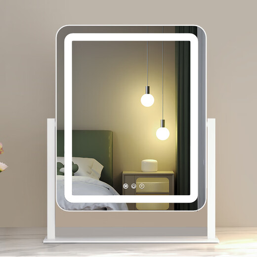 Cosmetic mirror with light desktop desktop LED light makeup artist's special fill-in light cosmetic mirror home bedroom high-definition mirror horizontal style - plug-in white - 57*48cm