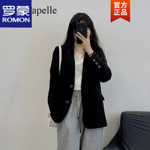 Romon Small Suit Women's 2022 Spring and Autumn New French Retro Casual Suit Temperament Design Small Fashion Jacket Black L