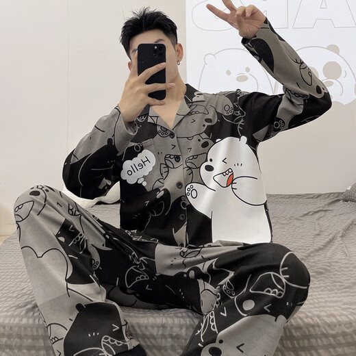 UKUHPK男睡衣长袖裤春秋季薄款学生卡通青少男士男式加大码家居服套装 9922男款 M 标准(高165\100斤)