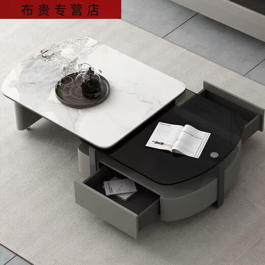 三栖虎岩板茶几现代简约客厅家用茶几小户型旋转意式岩板茶几电视柜 14070鱼肚白旋转茶几100真岩板