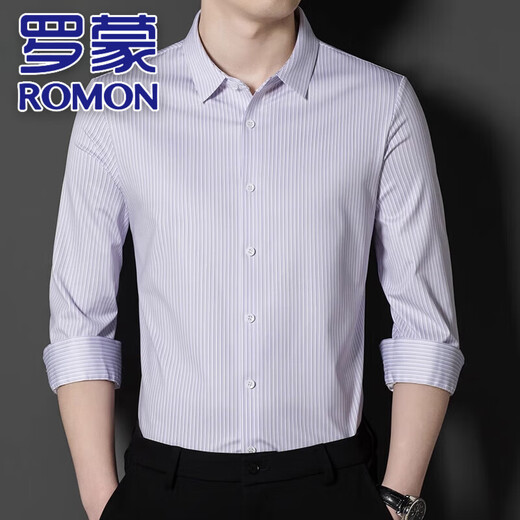 Romon (Romon) Frühlings- und Herbst-High-End-Maulbeer-Seiden-Shirt-Hemd-Langarm-Langarm-Geschäfte im mittleren Alter im mittleren Alter ohne annähernd gestreifte Streifenhemd (Plus) (9928) M 165 (vorgeschlagen, Jin bei 90-120 zu tragen [Jin gleich 0,5 kg]))