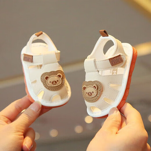 Wenzhi baby shoes 0-1 year old baby sandals baby screaming shoes children's sandals 6-12 months non-slip toe toddler shoes cartoon sandals beige size 20 (inner length 13.5cm)