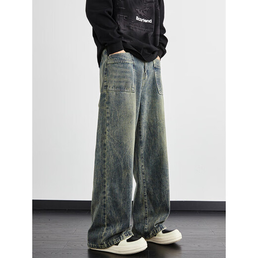 Zengzhi Lightning Jeans Spring neuer Retro losen geraden Bein Trendy Brand High Street American Hosen 1049 Schwarzer Gradient S