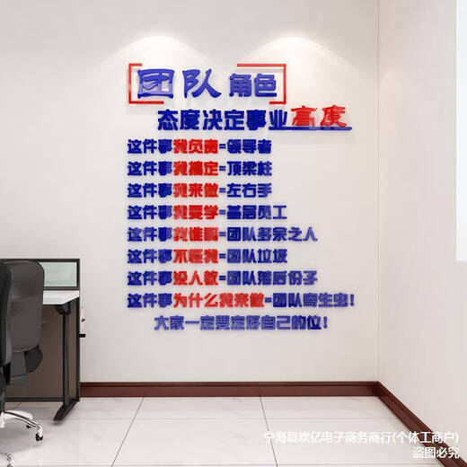 Sanqi Tiger Craft Conference Office Dekoration Inspirierende Slogan -Team Bild Hintergrund Wall Firma Unternehmenskultur 3882 Teamcharakter Big Red + Sea Blue Small