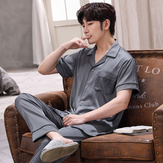 Yalu Pajamas Men's 2025 Nuevos pantalones de manga corta Summer seda de verano delgada de verano delgada de verano 3899 Pine Green L Peso (100 Jin [Jin equivale a 0.5 kg] a 130 Jin [Jin equivale a 0.5 kg])