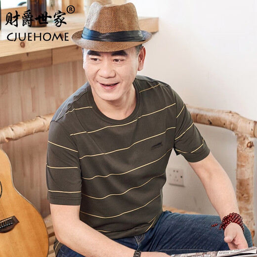爸爸夏装夏季短袖t恤男款50多岁父节衣服圆领中老年人男士半袖 cj9901深蓝 M 165/
