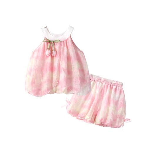 La Chapelle Girls Set 2025 Новые модные детские летние шорты для модных жилетов Baby Двух частей розовый 90 Рекомендуемый рост 80-90см