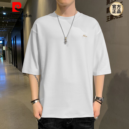 
Pierre cardin men's short-sleeved T-shirt round neck loose five-point sleeve summer new base shirt casual half-sleeved T-shirt top QD659 white L