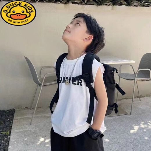 G.DUCKKIDS男童纯棉无袖背心薄款夏季2025新款中大童儿童百搭休闲上衣洋气潮 黑色背心 140 建议身高130-140cm