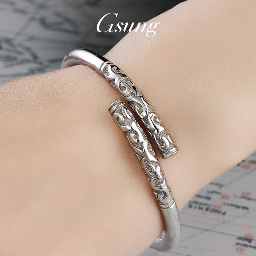 GsunG platinum PT950 new gold hoop open bracelet for men and women, Sun Wukong Supreme Treasure glossy pure white gold bracelet. Priced by gram, please contact customer service before bidding.