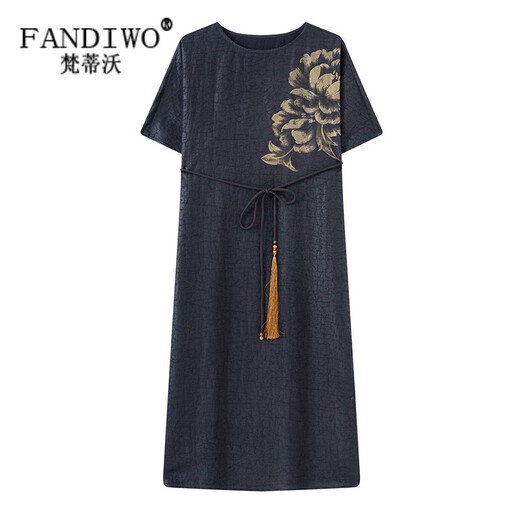 
Vatico brand Xiangyunsha dress new style fur summer large size women's hand-painted silk mulberry silk mother skirt black belt L suggest 105-125Jin [Jin equals 0.5 kg]