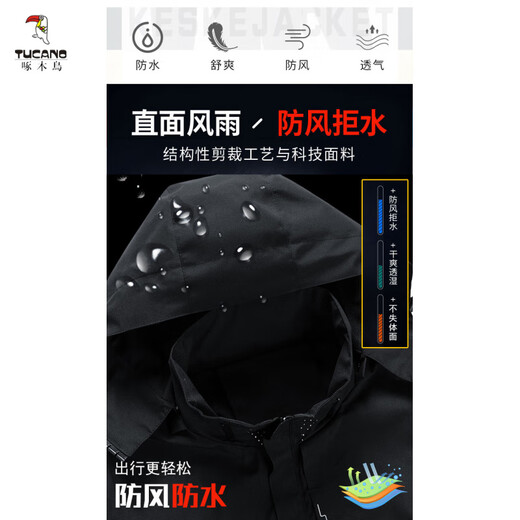 Woodpecker (TUCANO) 2025 new windproof jacket men's hood-removable windbreaker outdoor casual jacket sports jacket 6628 [Blue] 3XL [155-170Jin [Jin equals 0.5 kg]]
