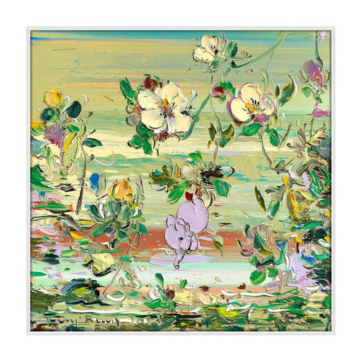 奕境x付毅兵限量签名立体版画玄关餐厅高级感装饰画小众艺术画 花间舞 晨曦白 无镜面 装裱尺寸60cm*60cm 限量199版 博物馆级立体复刻+专业手工装裱