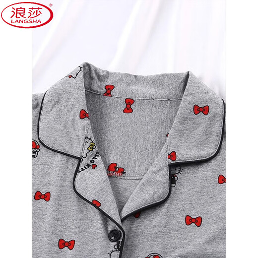 浪莎（LangSha）韩版ins简约凯蒂猫三件套装睡衣女夏季爆款短袖开衫家居服可外穿 KK-14116【高质量三件套】 M 【建议80-100斤】