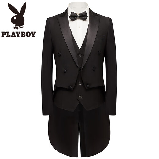 Playboy (PLAYBOY) Men's Tuxedo Slim Suit Suit Stage Performance Chorus Host Groom Wedding Banquet Conductor Suit Black Tuxedo Suit + Pants + Vest Waistband 3XL Weight 170Jin Jin is equal to 0.5 kg or so