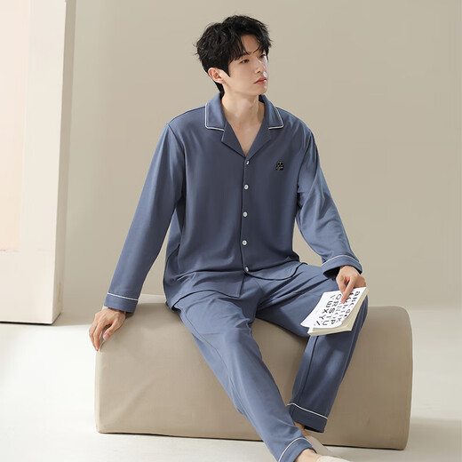 鸿太睡衣男春秋季2025年新款纯色开衫长袖可外穿家居服套装BY 16873 L