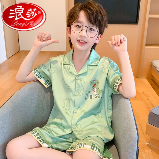 浪莎儿童睡衣男童夏季冰丝薄款短袖套装夏天中大童男孩卡通洋气家居服 冰丝短套G6627#玉桂狗 100 8码【建议身高100-110cm】