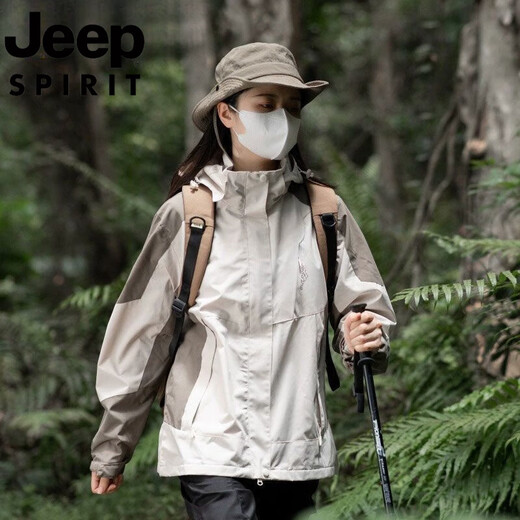 吉普（JEEP）冲锋衣男女秋冬季户外三合一可拆卸外套防风防水情侣登山服男 粉酒红女款 单件外套 5XL 【宽松效果请拍大一码】