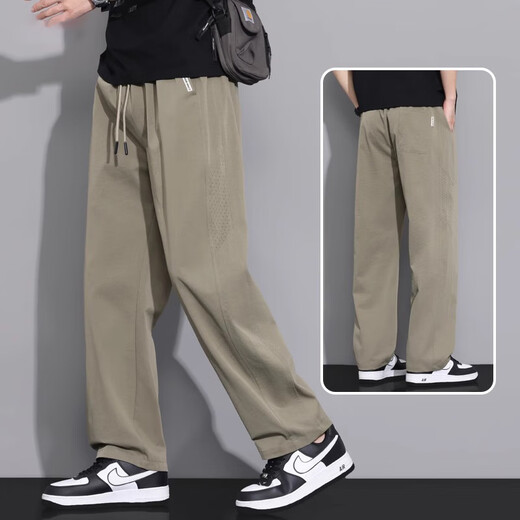 Jüdische Eisseide -Scimitar -Hosen für Männer Sommer dünn 2025 Neu loser, gerade Sommer drapiert entspannte lässige Hose 6636 Khaki [leicht und atmungsaktiv] 3xl