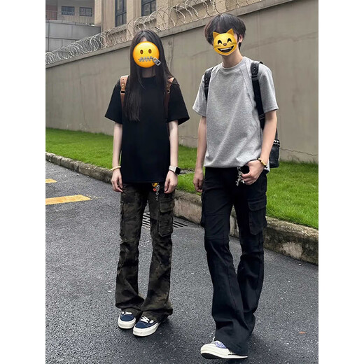 Cantu black trendy workwear micro-flare jeans for women in summer new style small high-waisted slim American narrow version straight-leg pants Camouflage 3XL [Suggested 152-160Jin [Jin equals 0.5 kg]]