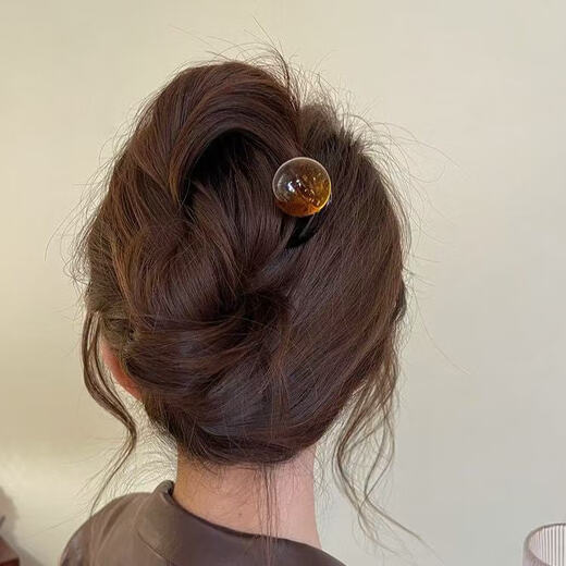 Jiaenbe Kokosnuss Kokosnuss gefrorene runde Perlen Retro einfache Perlen U-förmige Haarnadel Frauen 2025 Neues High-End-Sommer-Blasenhaarzubehör U-förmige runde Perlen Haarnadel (Karamellfarbe) Single